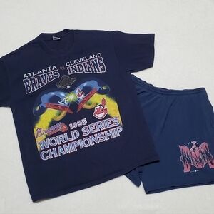 Vintage 90s Atlanta Braves Cleveland Indians Tee Tie-Waist Loose Fit Shorts Set